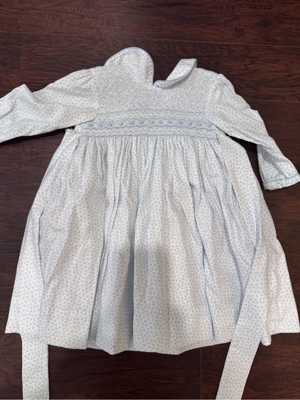 Light Blue Smocked Long-Sleeve Kids Dress